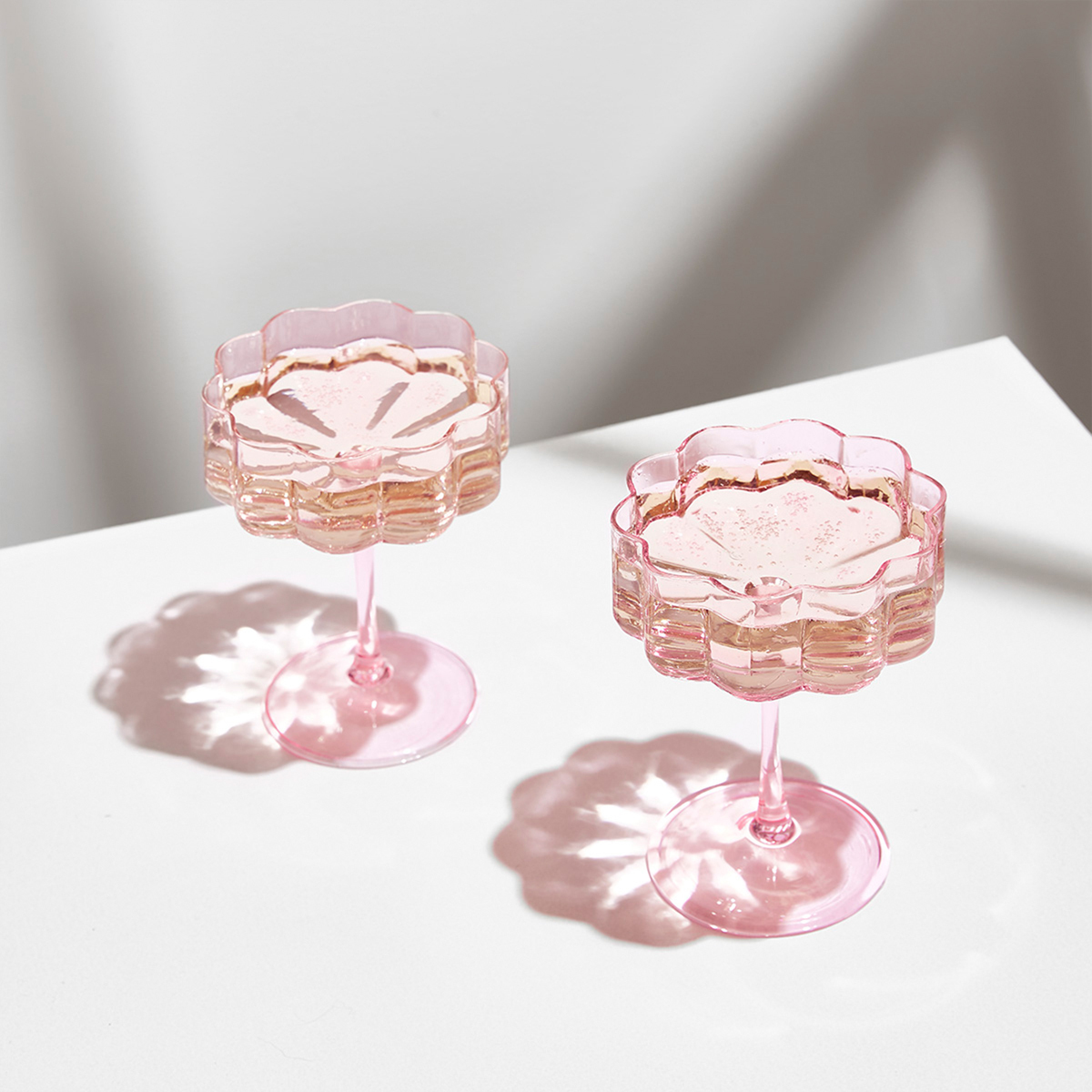 Wave Coupe Glass Set Of 2 - Pink