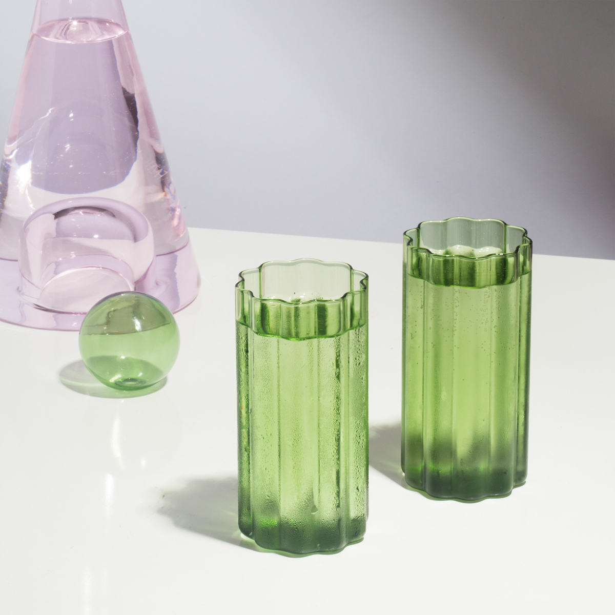 Wave Highball Glass Set Of 2 - Green