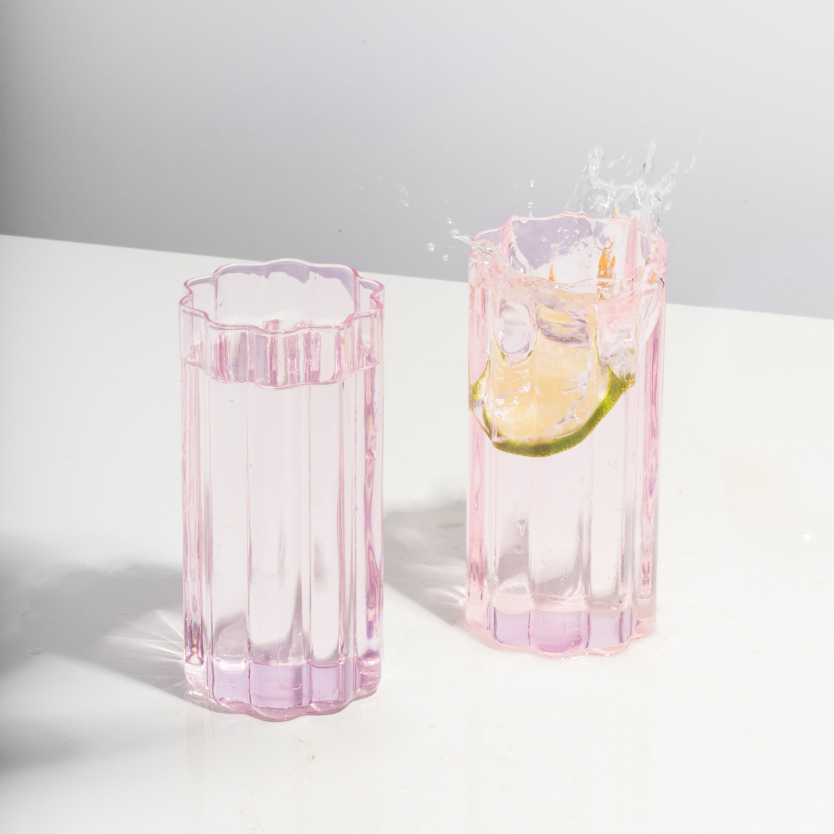 Wave Highball Glass Set Of 2 - Pink