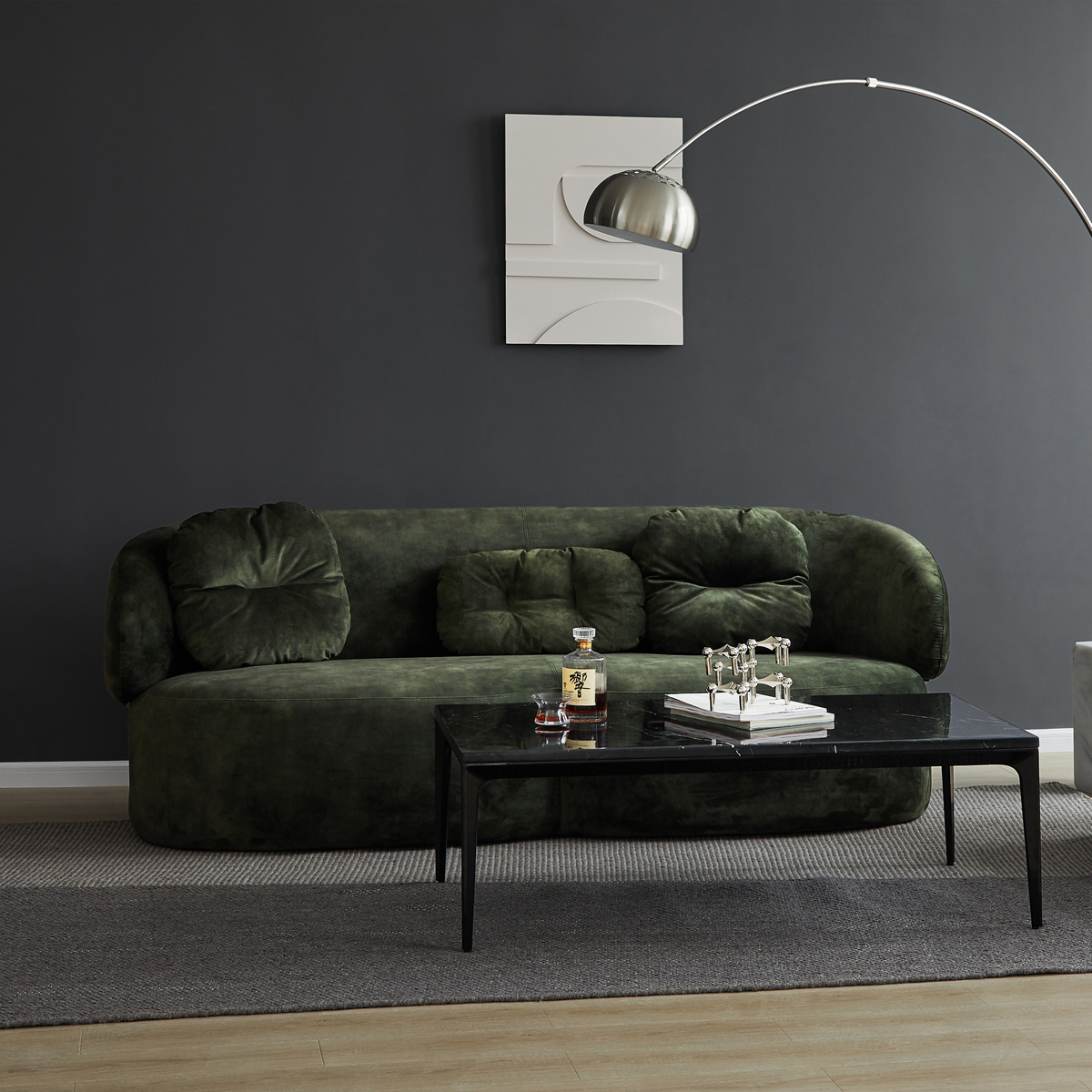 Long 3 Seater Sofa - Forest Green Velvet Decent 29