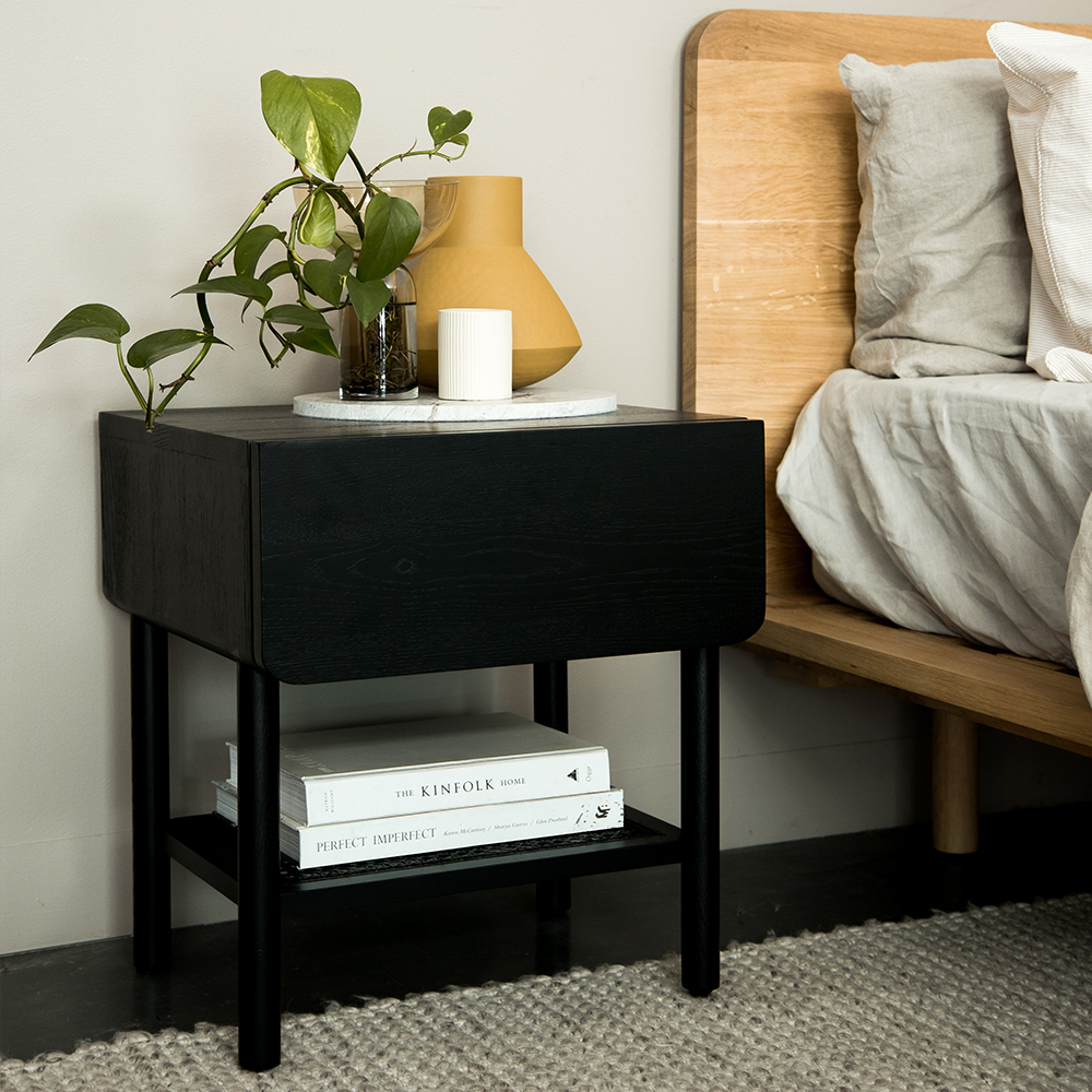 Surround Rattan Bedside Table - Black