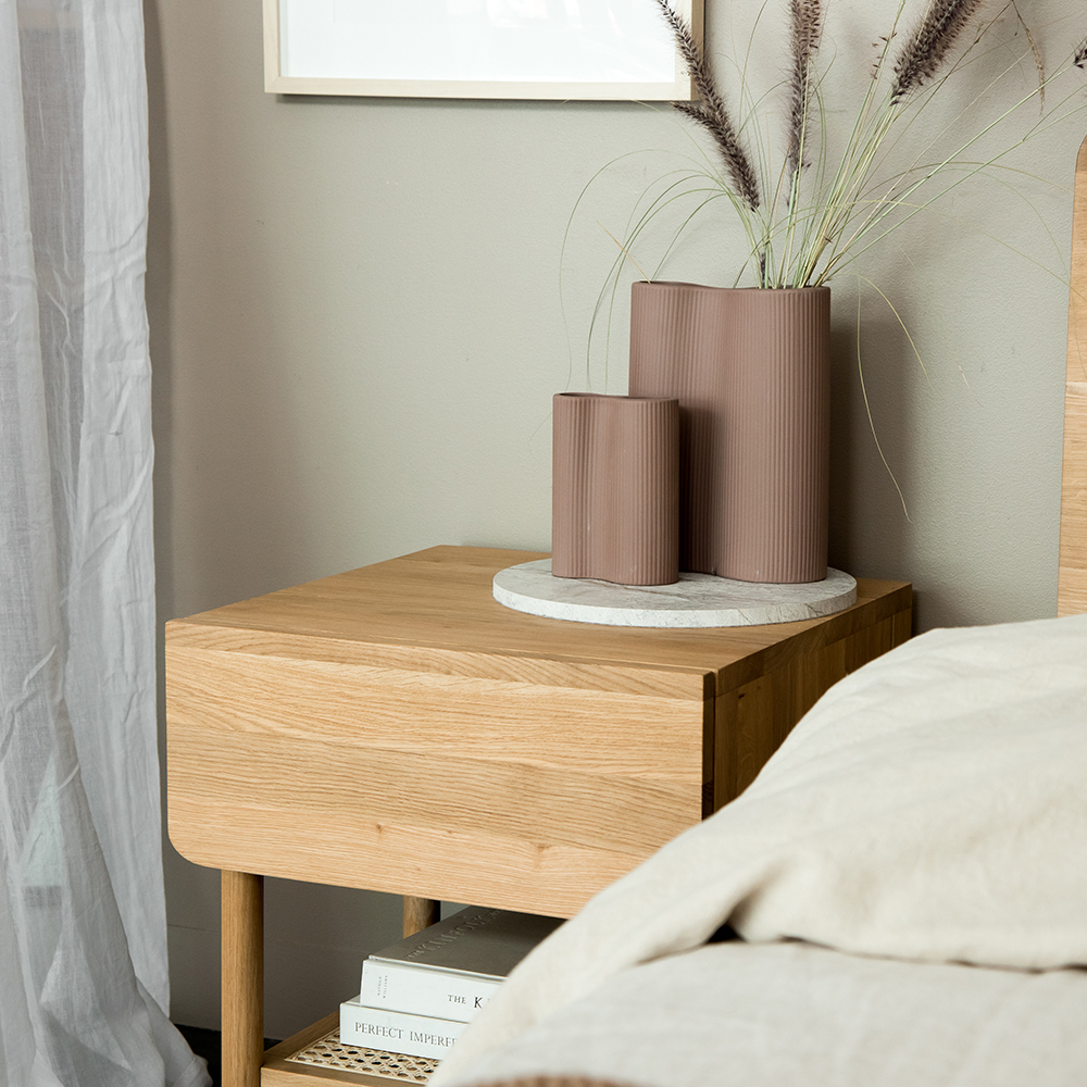 Surround Rattan Bedside Table - Oak