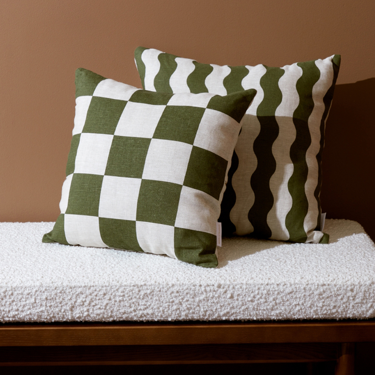 Big Check Square Cushion - Olive