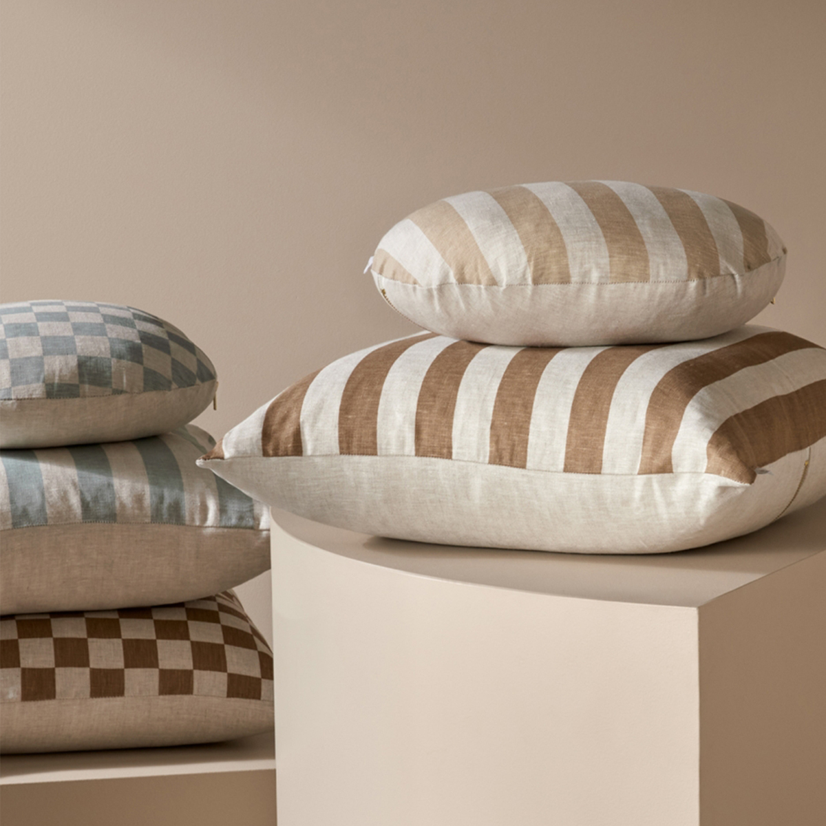 Stripe Round Cushion - Fawn