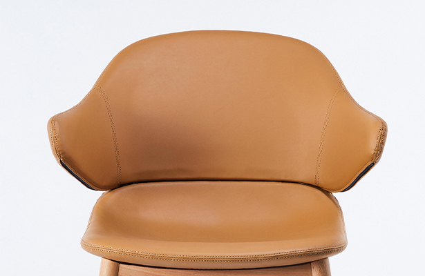 Hug Dining Chair With Arm - Tan Pu Leather / Beech - Sit Back and Relax