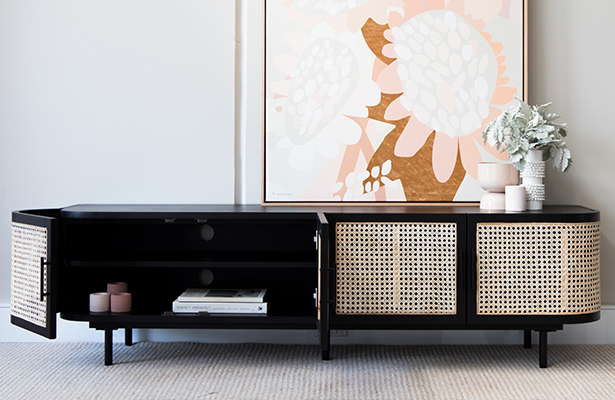 Embrace Rattan Entertainment Unit 180cm - Black - Rattan Reimagined