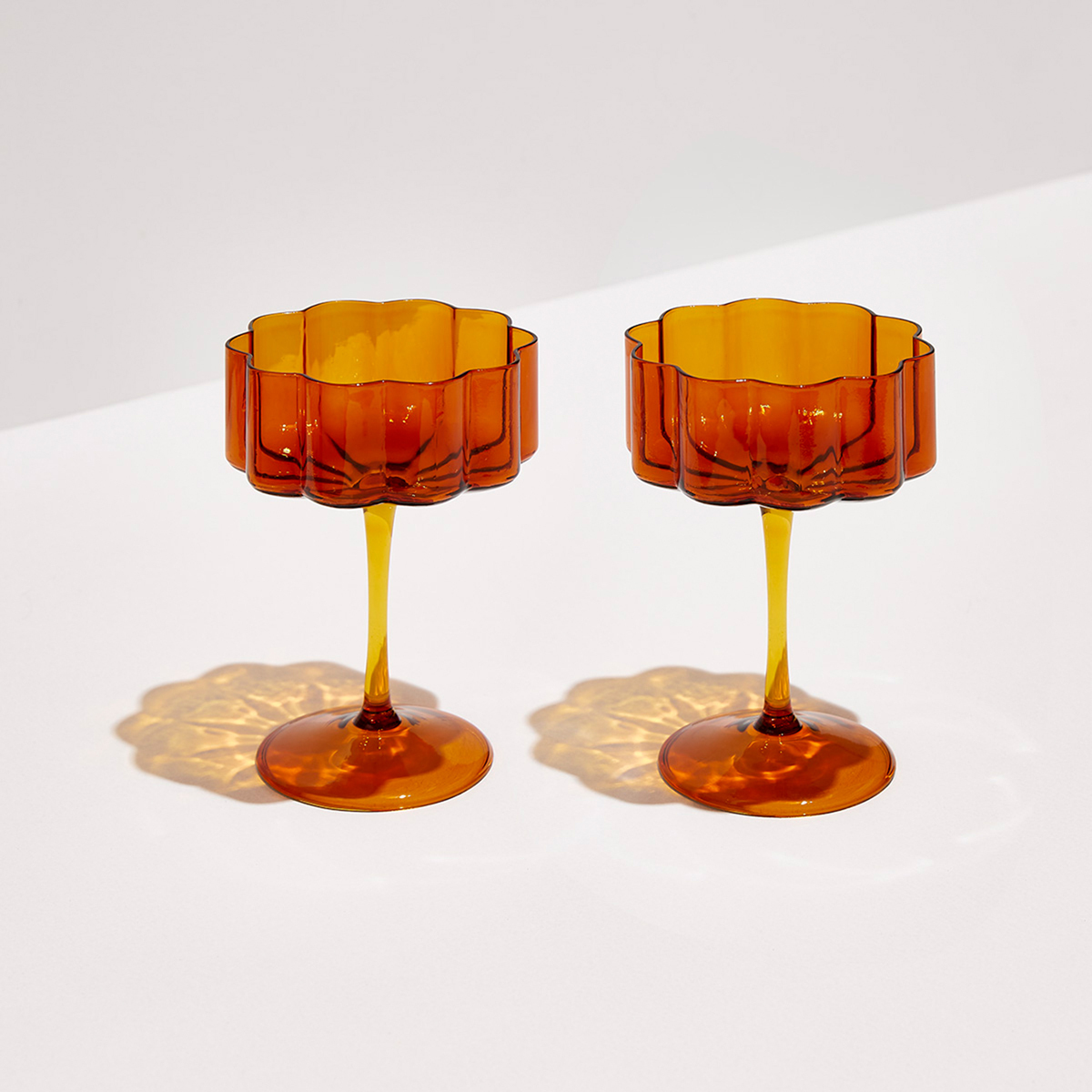 Wave Coupe Glass Set Of 2 - Amber