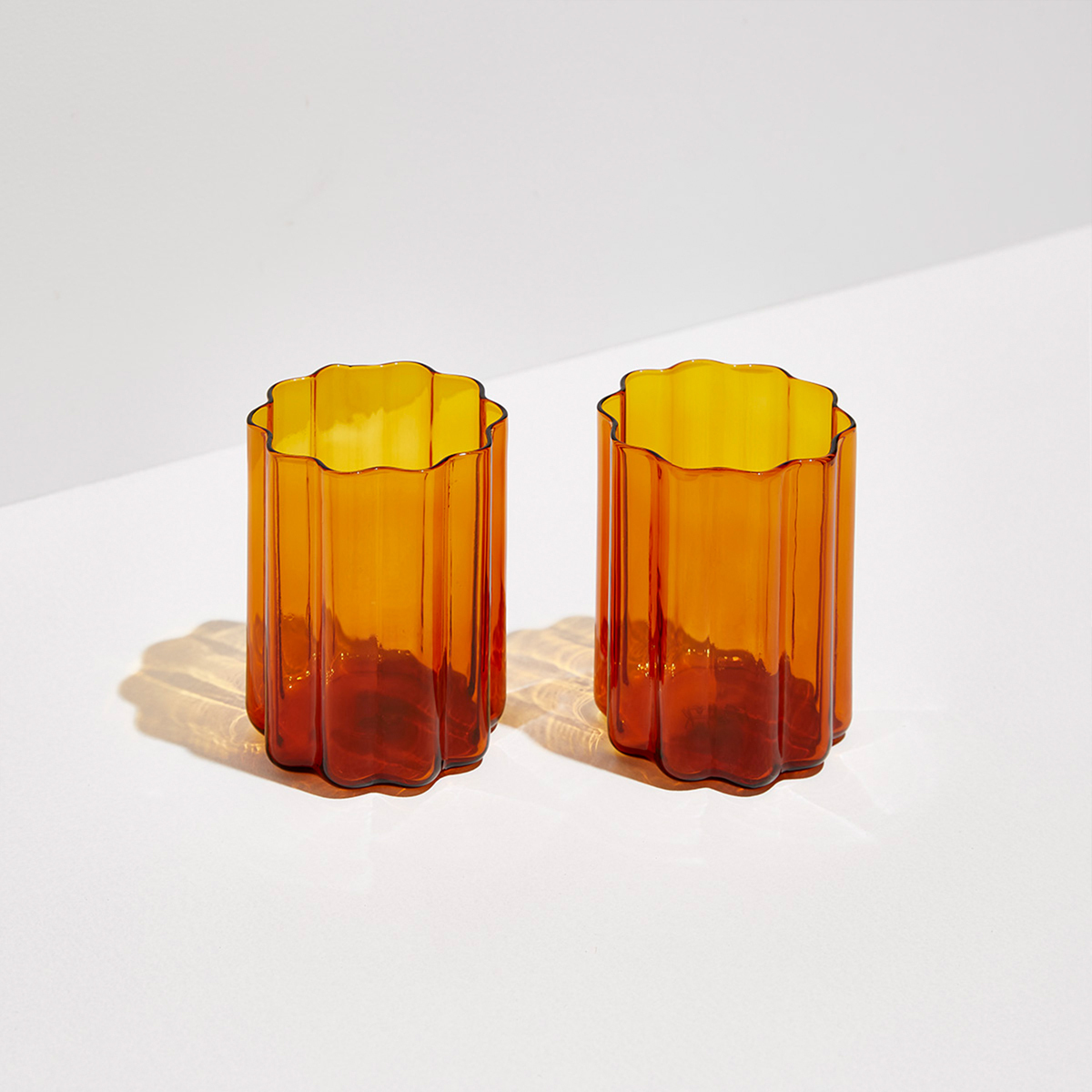 Wave Glass Set Of 2 - Amber