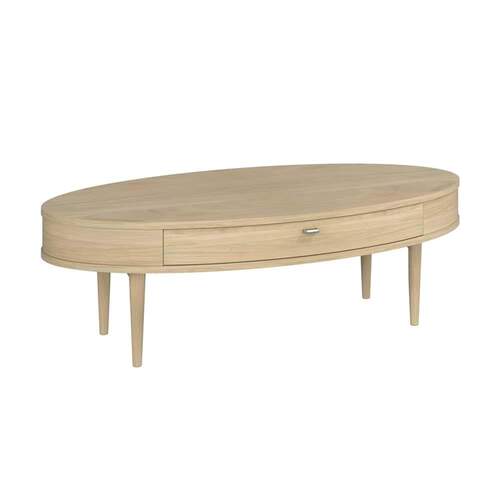 Sadie Oval Coffee Table with Drawers - Washed Oak