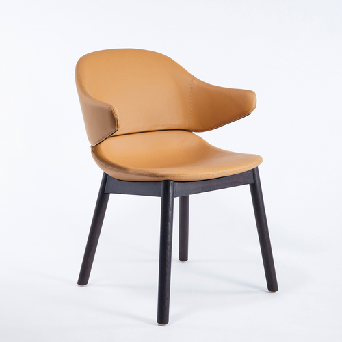 Hug Dining Chair With Arm - Tan Pu Leather / Black